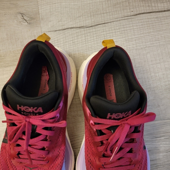 Hoka Women's Bondi 8 Running Shoes - Pink and Yellow - Picture 4 of 7